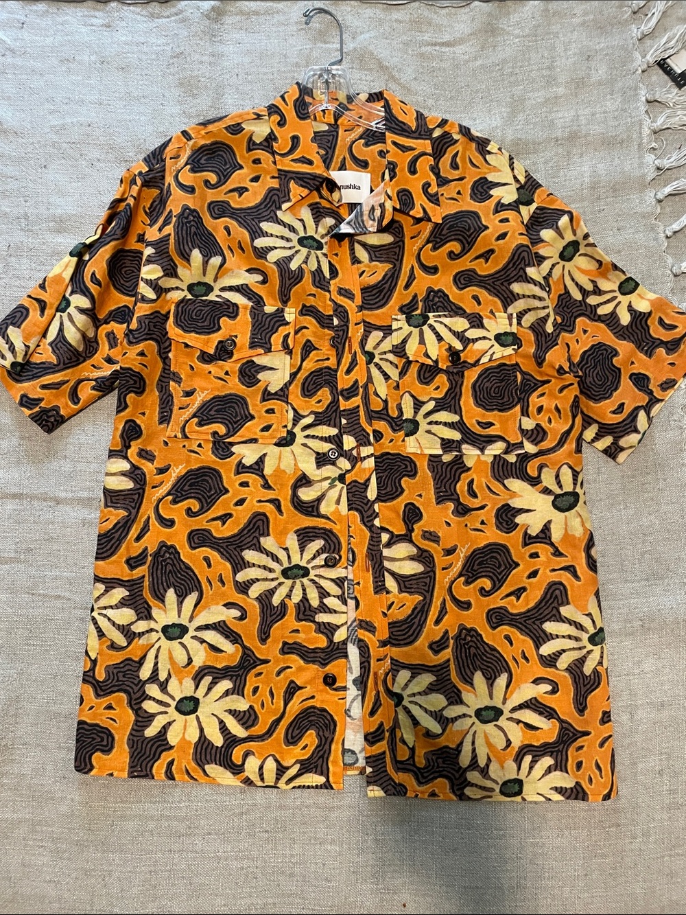 Nanushka Orange Floral Short-Sleeve Button-Down Shirt